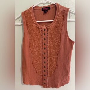 Women's Embroidered Tank Top - Terracotta